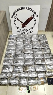 Περισσότερα από 53 κιλά κάνναβης κατασχέθηκαν από αστυνομικούς του Τμήματος Δίωξης Ναρκωτικών της Υποδιεύθυνσης Ασφάλειας Ορεστιάδας στον νομό Έβρου