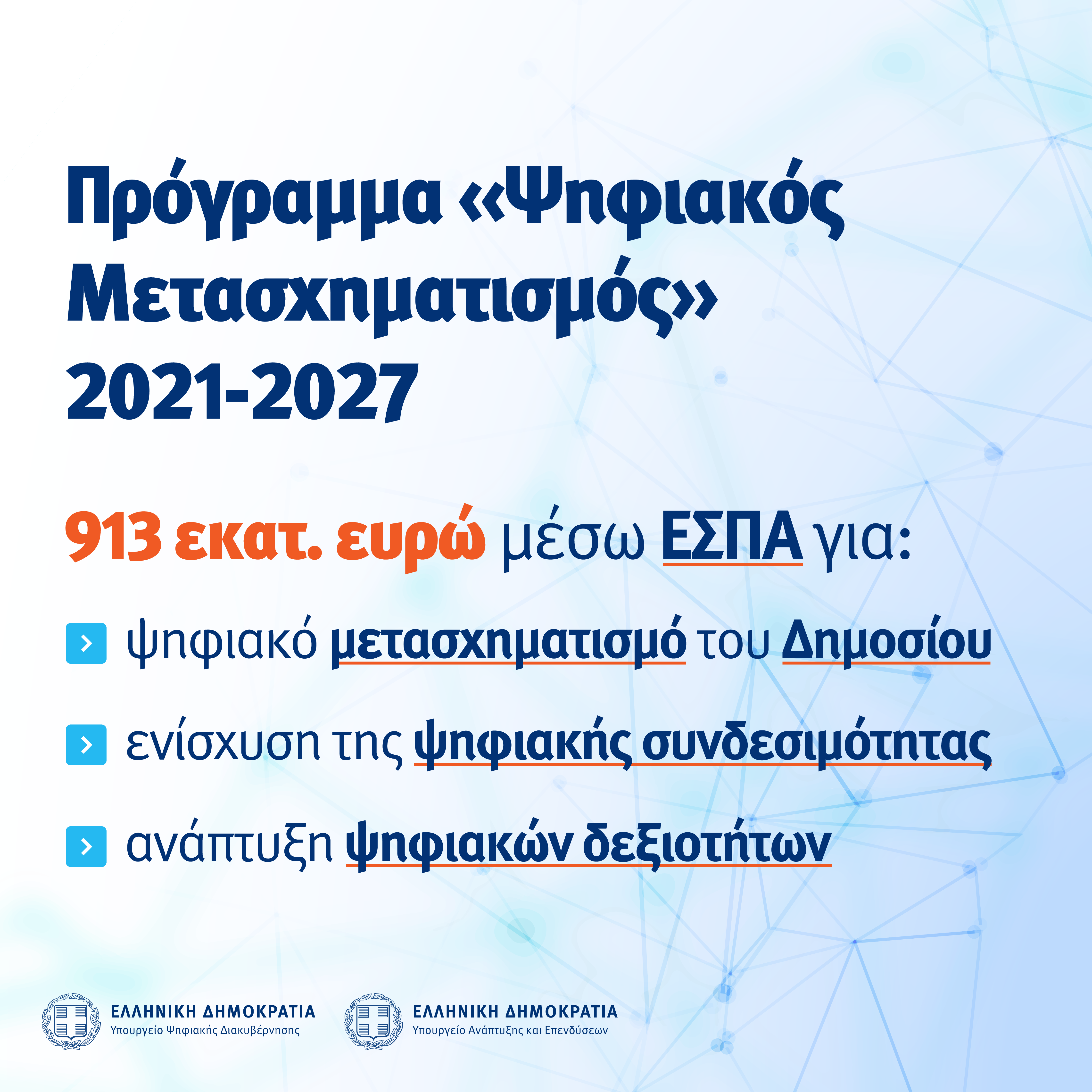 Εγκρίθηκε το Επιχειρησιακό Πρόγραμμα «Ψηφιακός Μετασχηματισμός» 2021-2027 Εγκρίθηκε το Επιχειρησιακό Πρόγραμμα «Ψηφιακός Μετασχηματισμός» 2021-2027