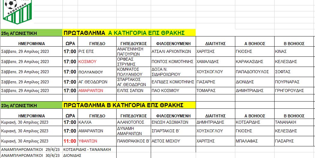 ΕΠΣ Θράκης : Το πρόγραμμα και η διαιτησία των αγώνων του Σαββατοκύριακου ΕΠΣ Θράκης : Το πρόγραμμα και η διαιτησία των αγώνων του Σαββατοκύριακου