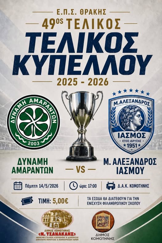 49ος Τελικός Κυπέλλου ΕΠΣ Θράκης: Η Μεγάλη Γιορτή του Ποδοσφαίρου! H αντίστροφη μέτρηση ξεκίνησε! (video) 49ος Τελικός Κυπέλλου ΕΠΣ Θράκης: Η Μεγάλη Γιορτή του Ποδοσφαίρου! H αντίστροφη μέτρηση ξεκίνησε! (video)