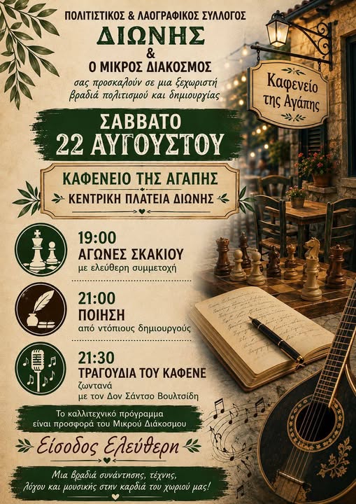 Εκδήλωση  με αγώνες σκάκι, ποίηση και τραγούδι στη Διώνη Ροδόπης από το Μικρό Διάκοσμο του Γιάννη Βουλτσίδη και τον Πολιτιστικό Σύλλογο του χωριού
